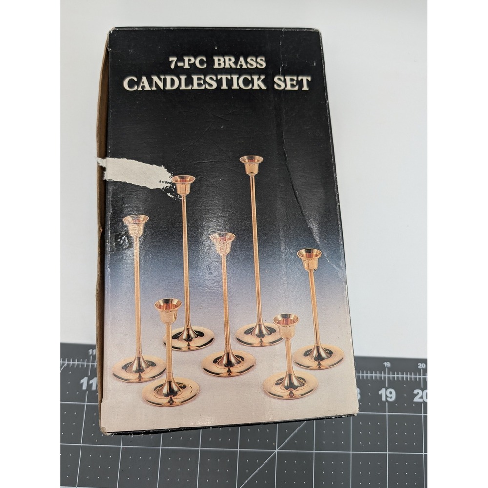 Brass Candle Holder‎ Candlestick Set 7 Piece Graduated Lot